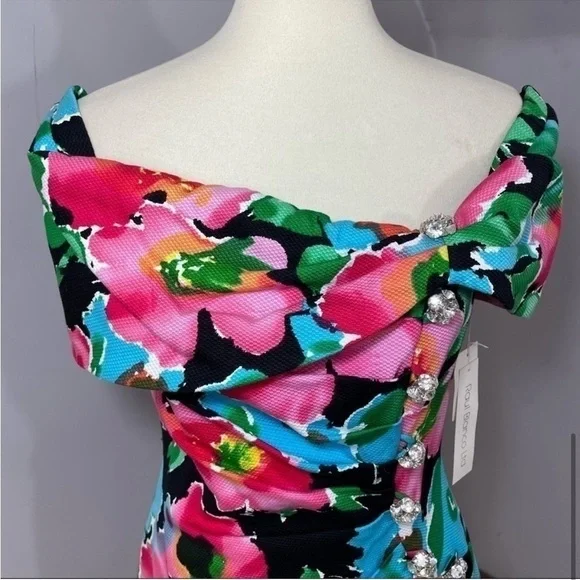 NWT Vintage Floral Off Shoulder Kentucky Derby Garden Party Cocktail Shower Midi - Picture 6 of 12